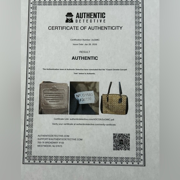 NWOT Coach Christie Carryall Signature Canvas Tote Brown Monogram + COA - Picture 14 of 14